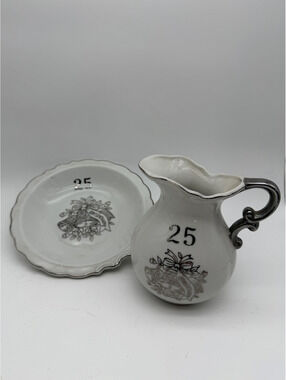 Vintage 25th Anniversary Ceramic Pitcher and Plate Set